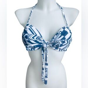 Victoria Sectet The Wrap Halter Underwire Padded Blue & White Bikini Top 34 B